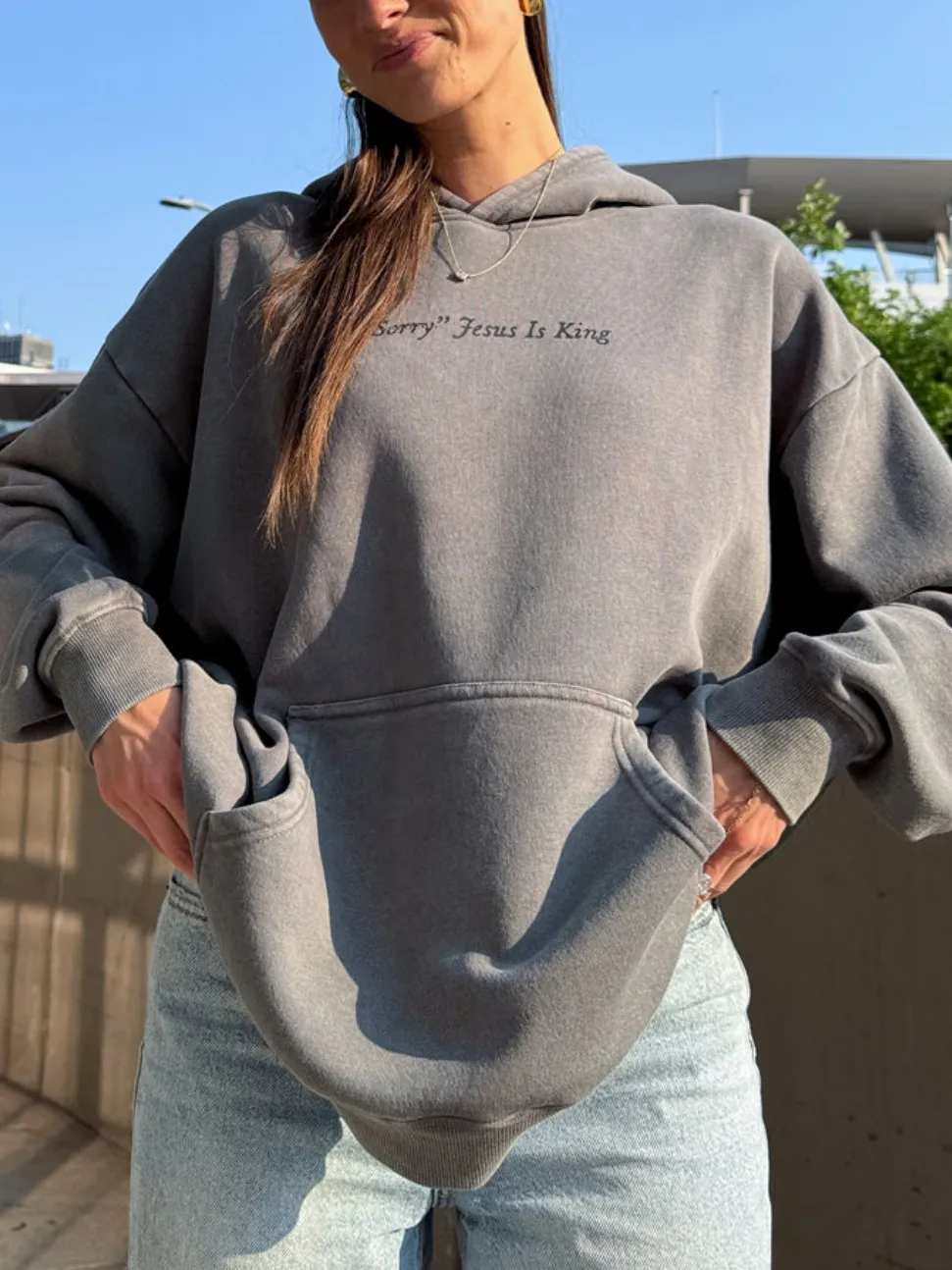 Women's Casual Embroidered Slogan Hooded Long-Sleeve Sweatshirt