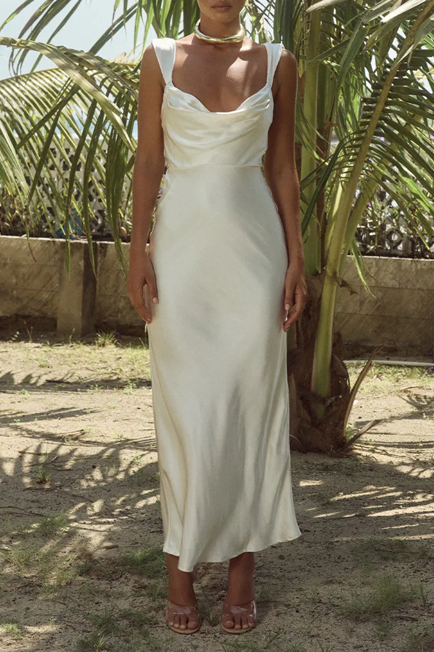 Satin Cowl Neck Midi Dress