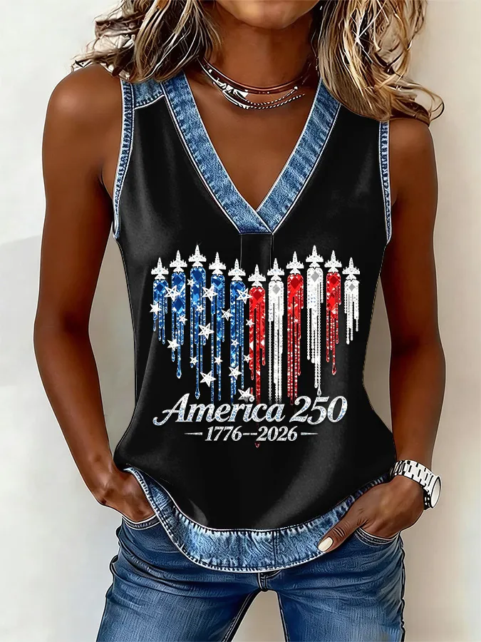 Women's America Flag  Print Sleeveless Top