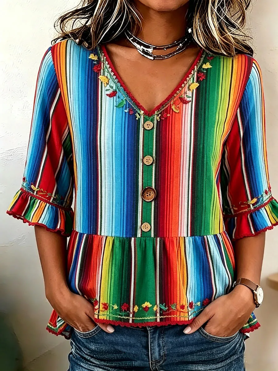 Women'S Cotton And Linen Cinco De Mayo Print Top