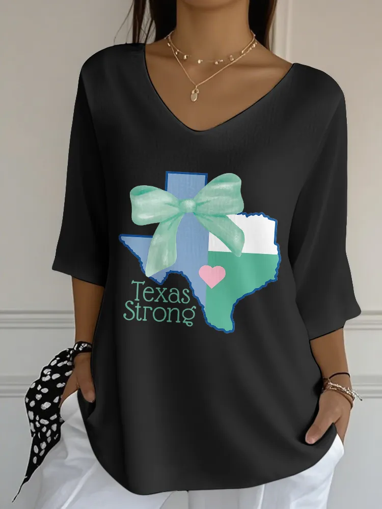 Ladies TEXAS STRONG Classic All-Match V-Neck Shirt