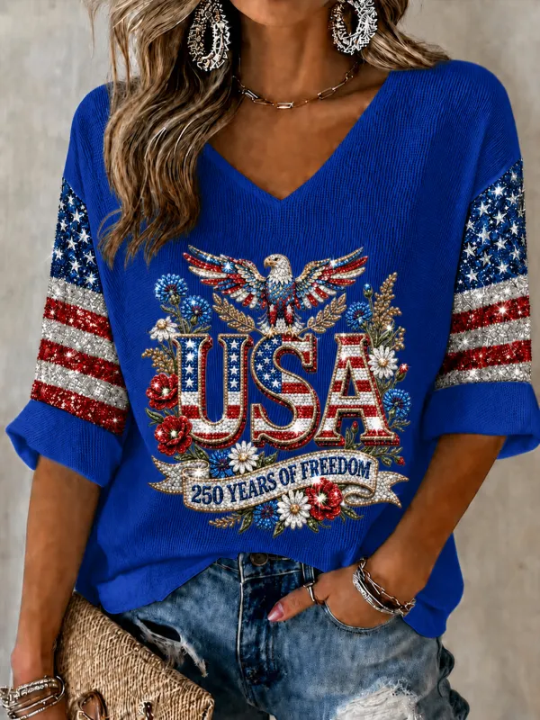 Women'S Retro Independence Day Art Printed Casual T-Shirt