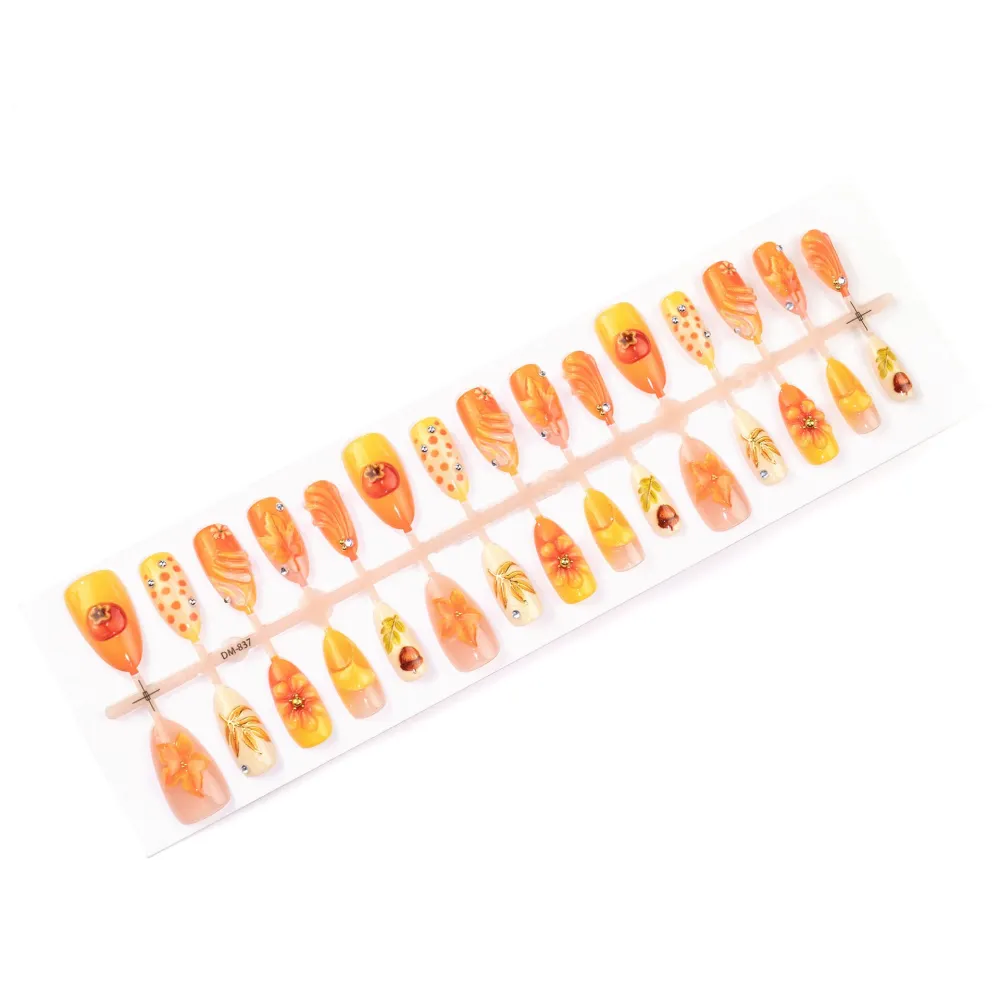 Nailhour 30Pcs Floral Maple Leaves 3D Medium Almond Autumn Press On Nails