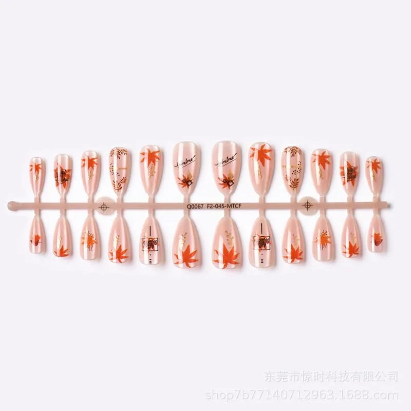 Nailhour 24Pcs Gilded Autumn Cat Eye Medium Almond Press On Nails
