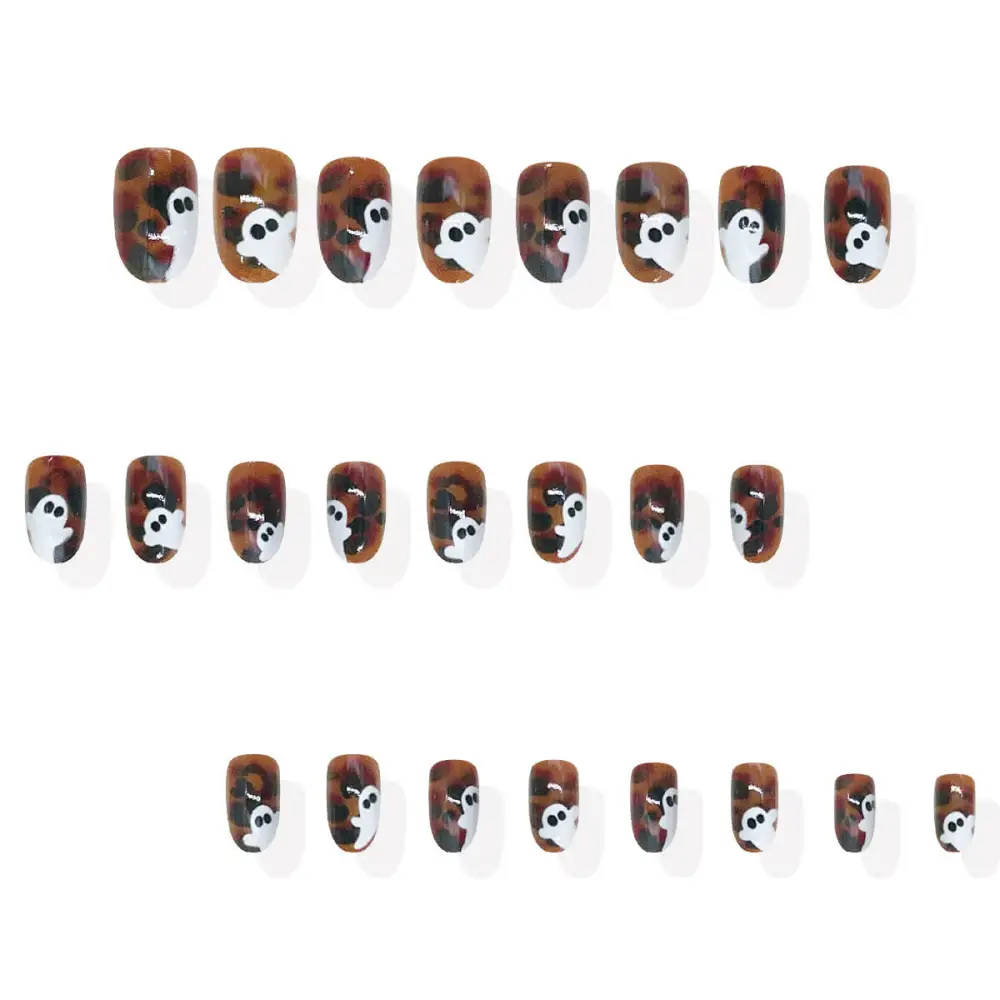Nailhour 24Pcs Halloween Autumn Short Oval Amber Ghost Press On Nails