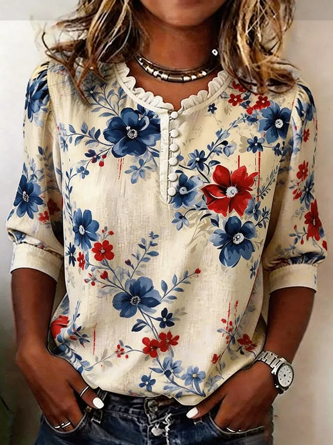 Women's Flag Floral Print Top