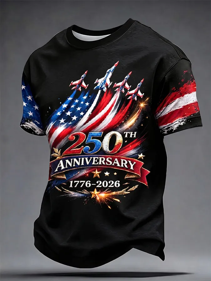 Men'S Retro American Independence Day Printed Short Sleeved T-Shirt