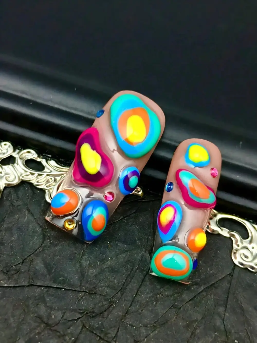 Nailhour 10Pcs Handmade Extra Long Square Y2K Colorful Press On Nails