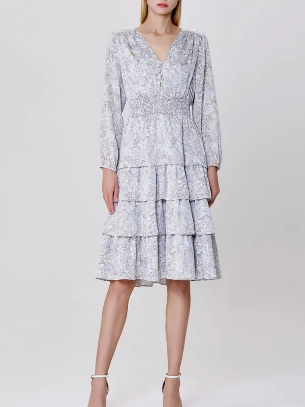 Smocked Waist Print Tiered Dress