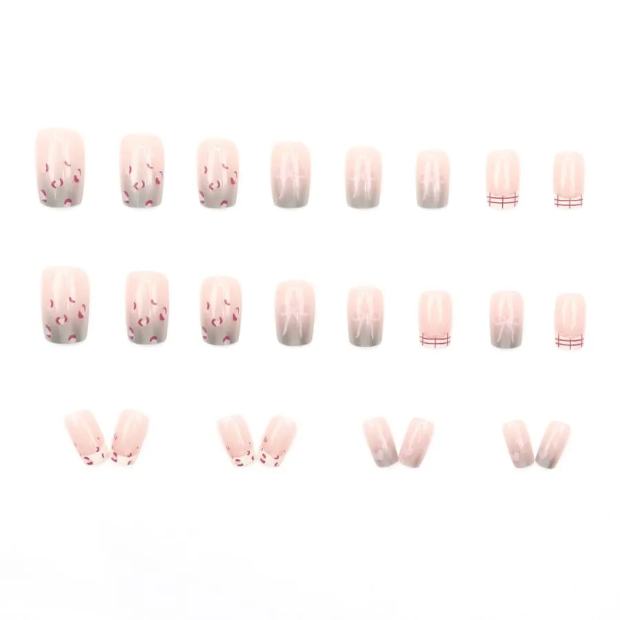 Nailhour 24Pcs Gradient Sweet Medium Square French Press On Nails