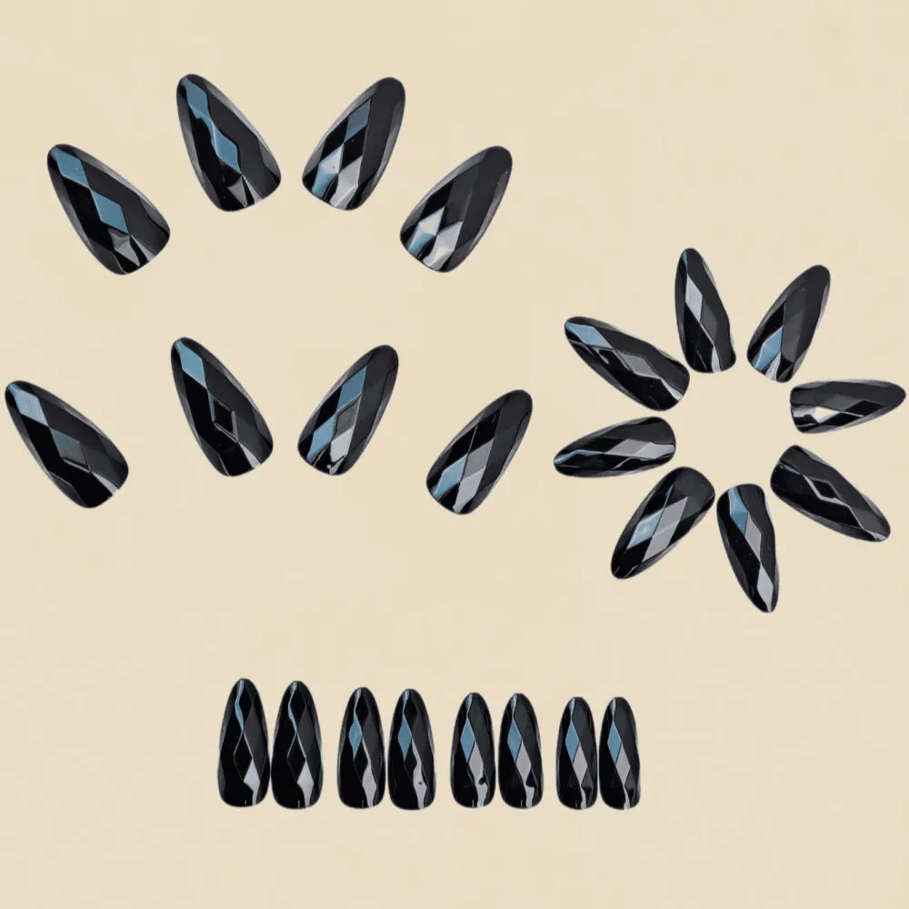 Nailhour 24Pcs Black Gothic Medium Almond Y2k Press On Nails