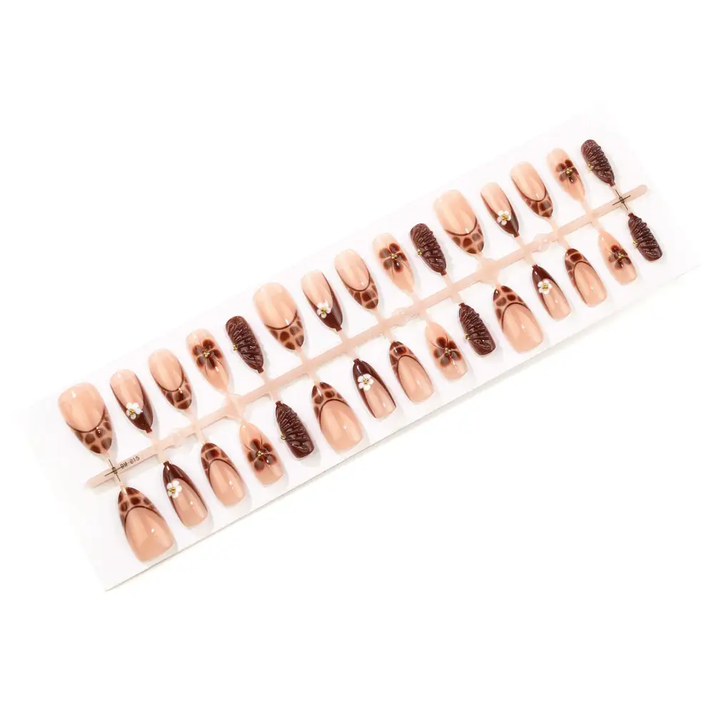 Nailhour 30Pcs Autumn Brown 3D Medium Almond Press On Nails