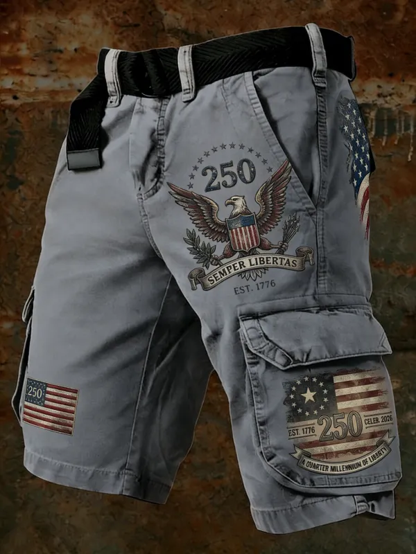 Men's 250th Anniversary Edition American Flag Eagle Printed Denim Work Shorts