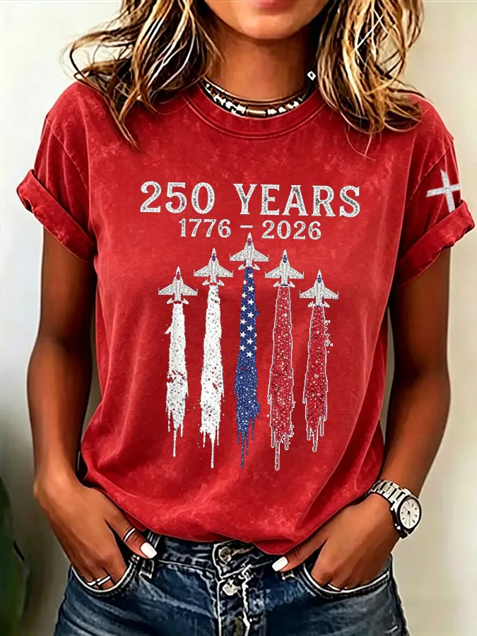 Women'S  America Flag Printed Casual T-Shirt