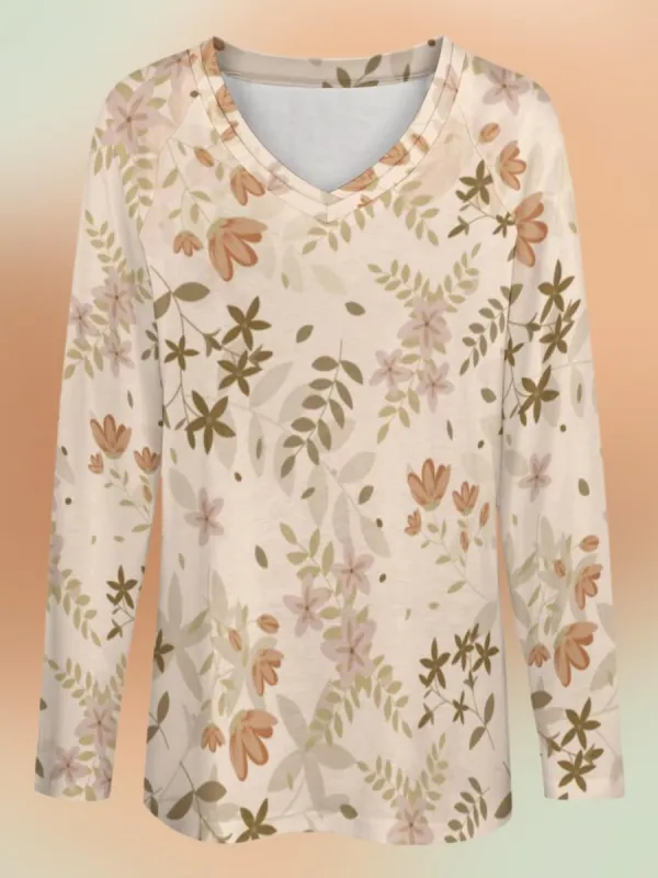 Casual Floral V-Neck T-Shirt