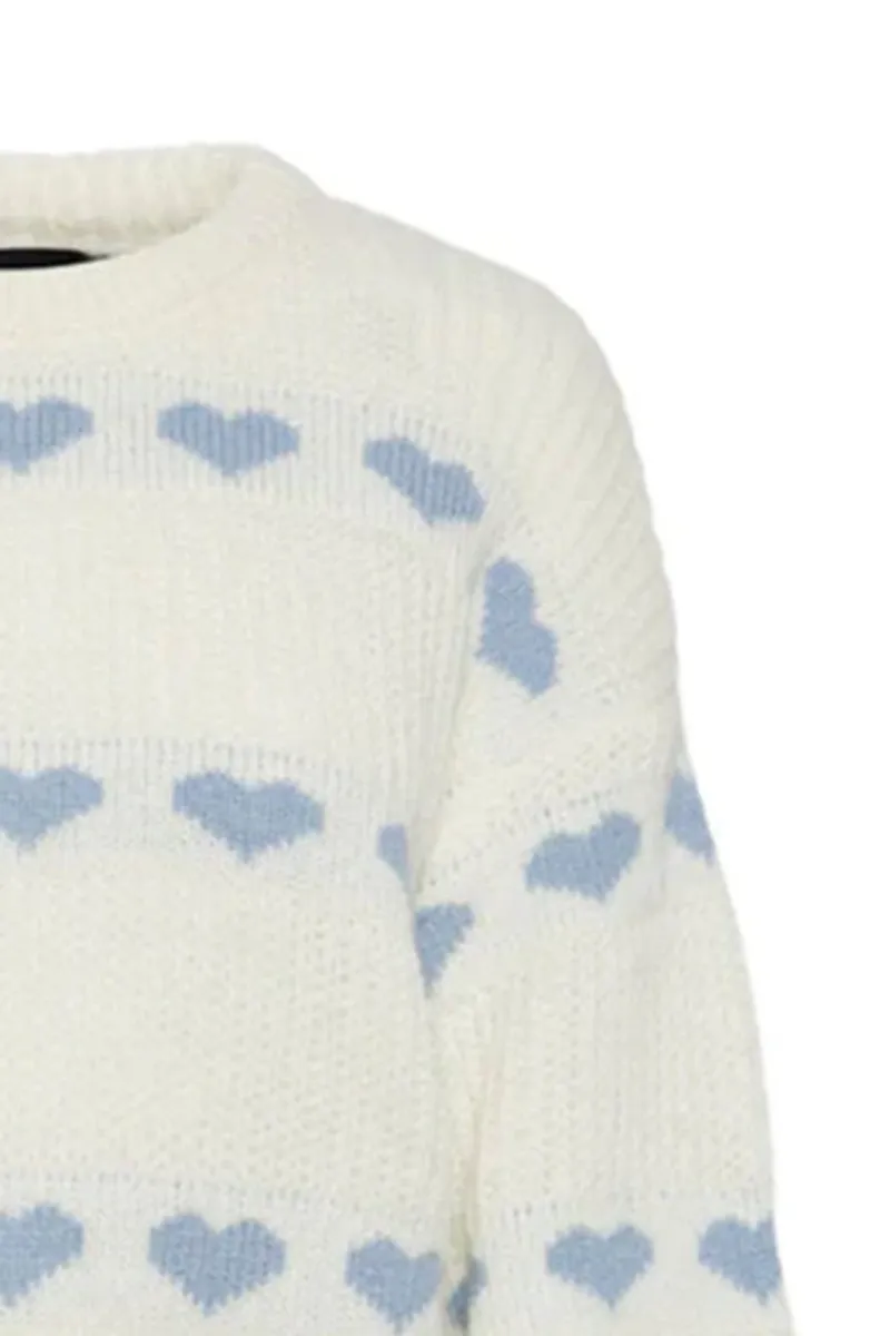 Heart Patterned Puff Sleeve Sweaters