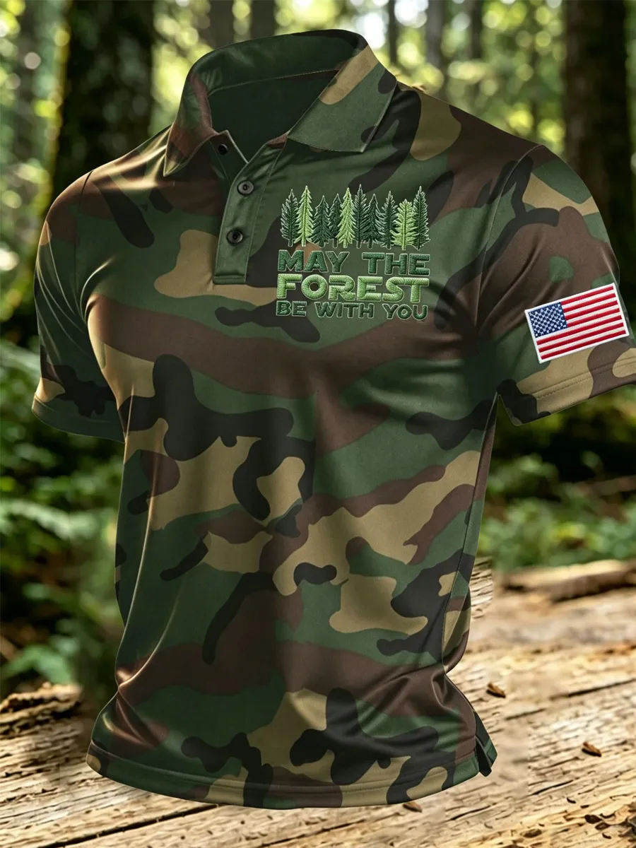 Men's May The Forest Be With You Printed Casual Polo Shirt