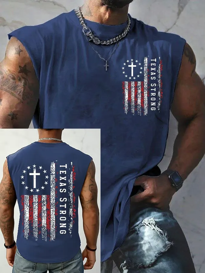 Men's Texas Strong Print Round Neck Tank Top