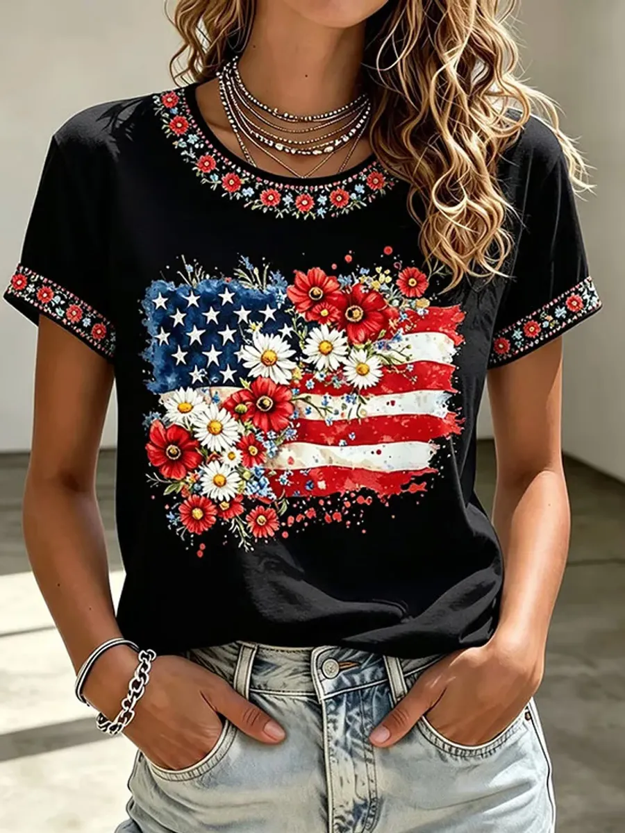 Women's Casual USA 250th Celebration Print Short Sleeve T-shirt