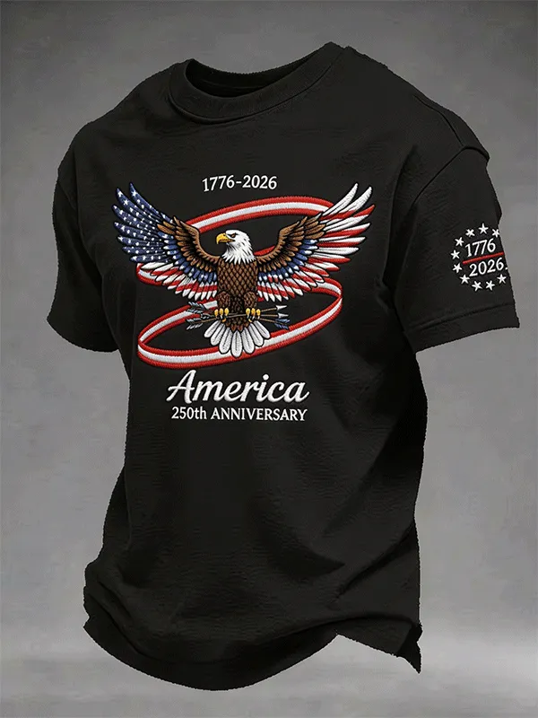 Men's America 1776-2026 Eagle 250th Anniversary Embroidered T-Shirt