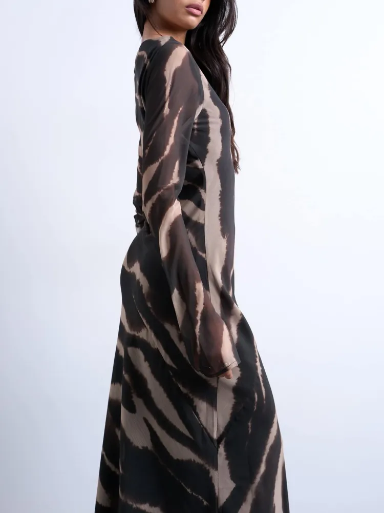 Animal Print Long Sleeve Dress