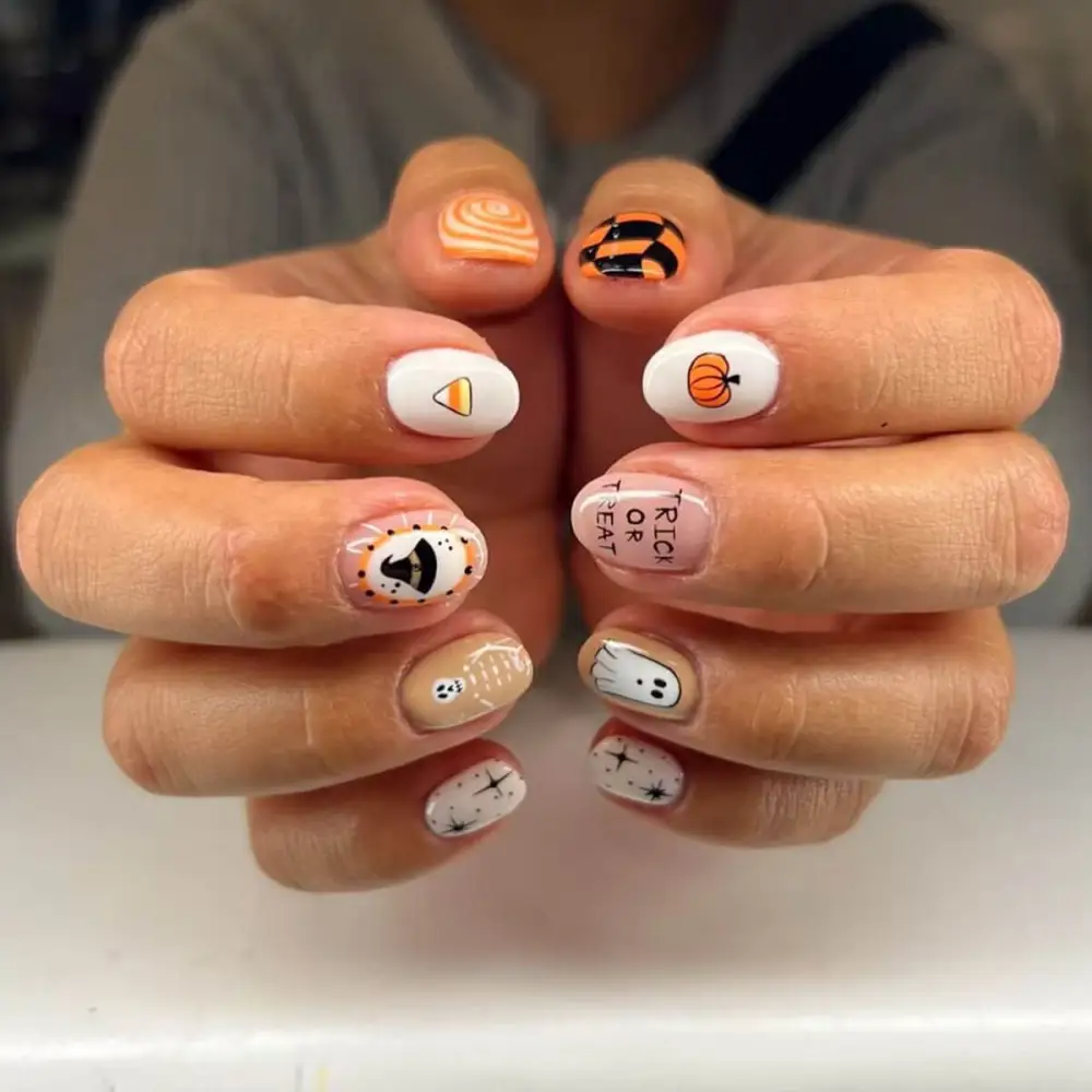 Nailhour 24Pcs Glitter Short Oval Skulls & Pastel Press On Nails