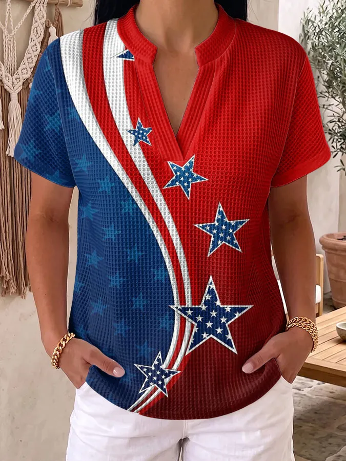 Women's 250th Anniversary of the United States Printed Waffle Top