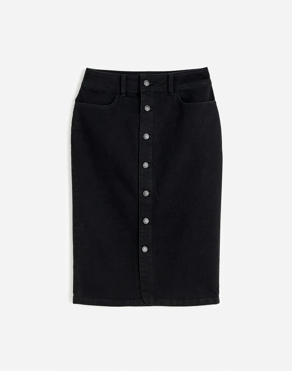 Black Button-Front Denim Midi Skirts
