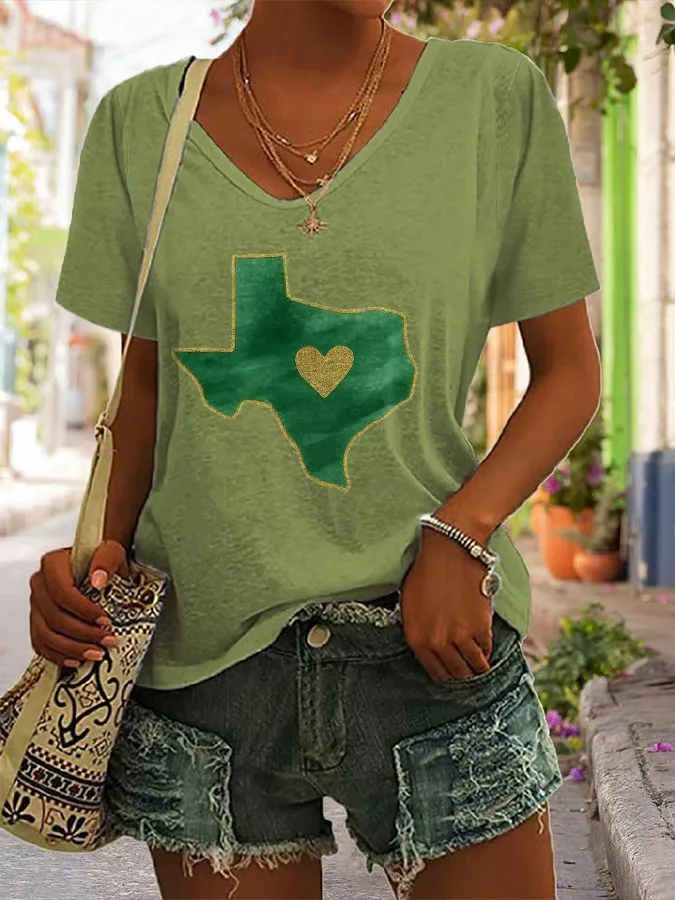 Women's Retro Prayers For Camp Mystic Texas Strong Print V-Neck T-Shirt