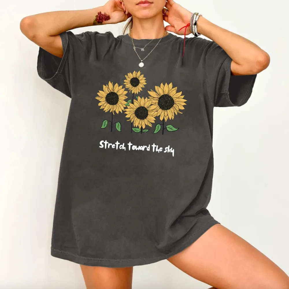 Sunflower Motif Printed Casual T-Shirts