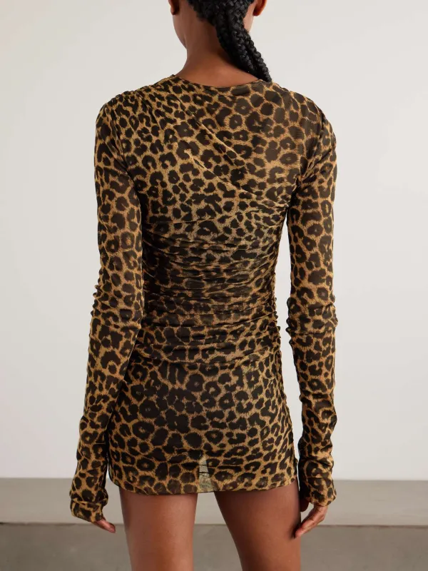 Leopard Round Neck Long Sleeve Dress