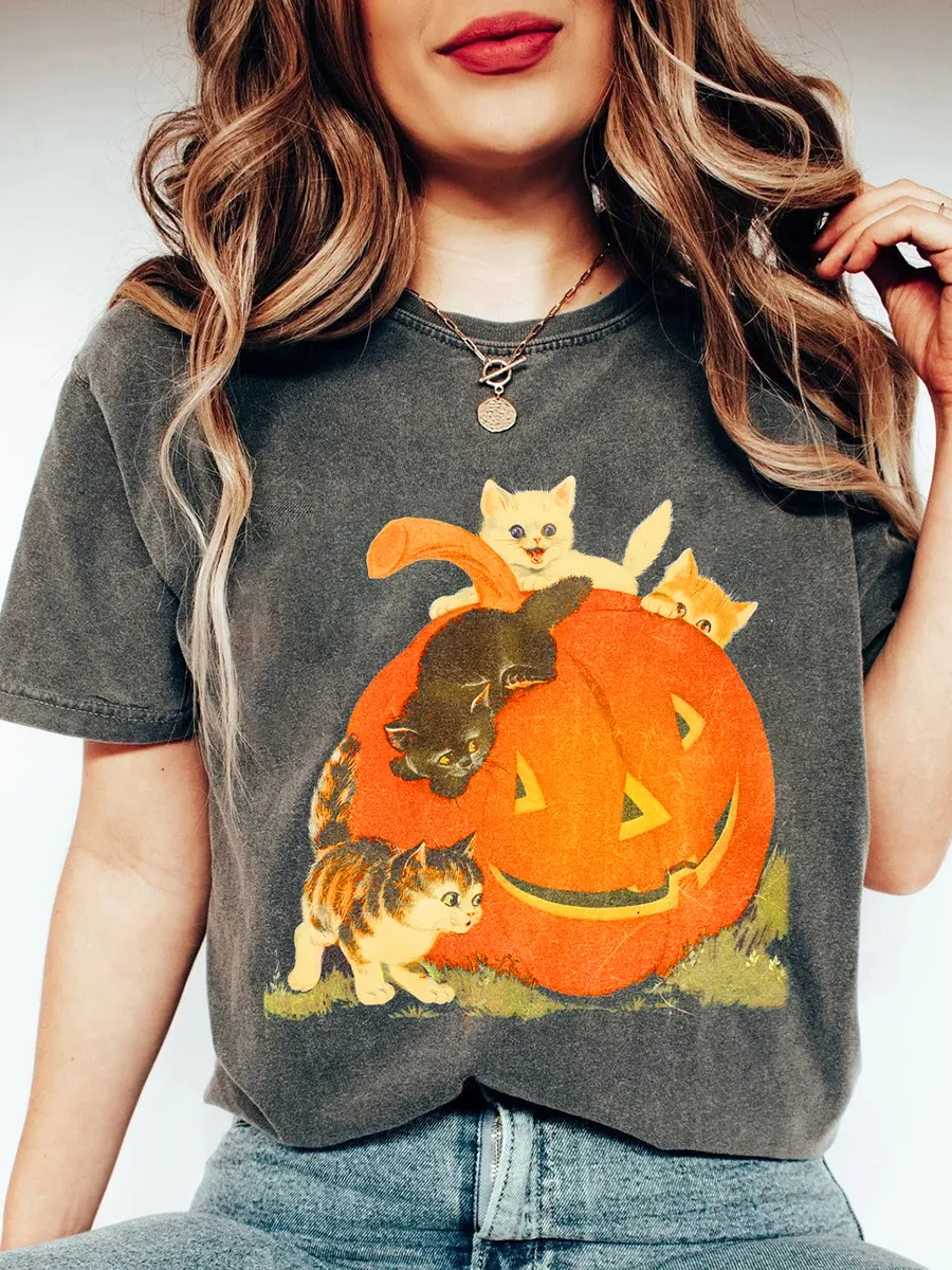 💥LAST DAY SALE 50% OFF💥Vintage 90s Cat Halloween Shirt