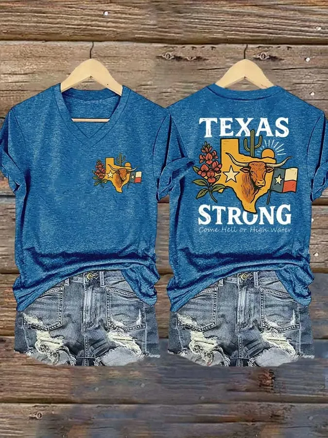 Women's Retro Texas Strong Come Hell Or High Water Print T-Shirt