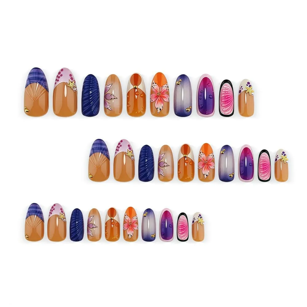 Nailhour 30Pcs Y2K 3D Medium Almond Vintage Press On Nails