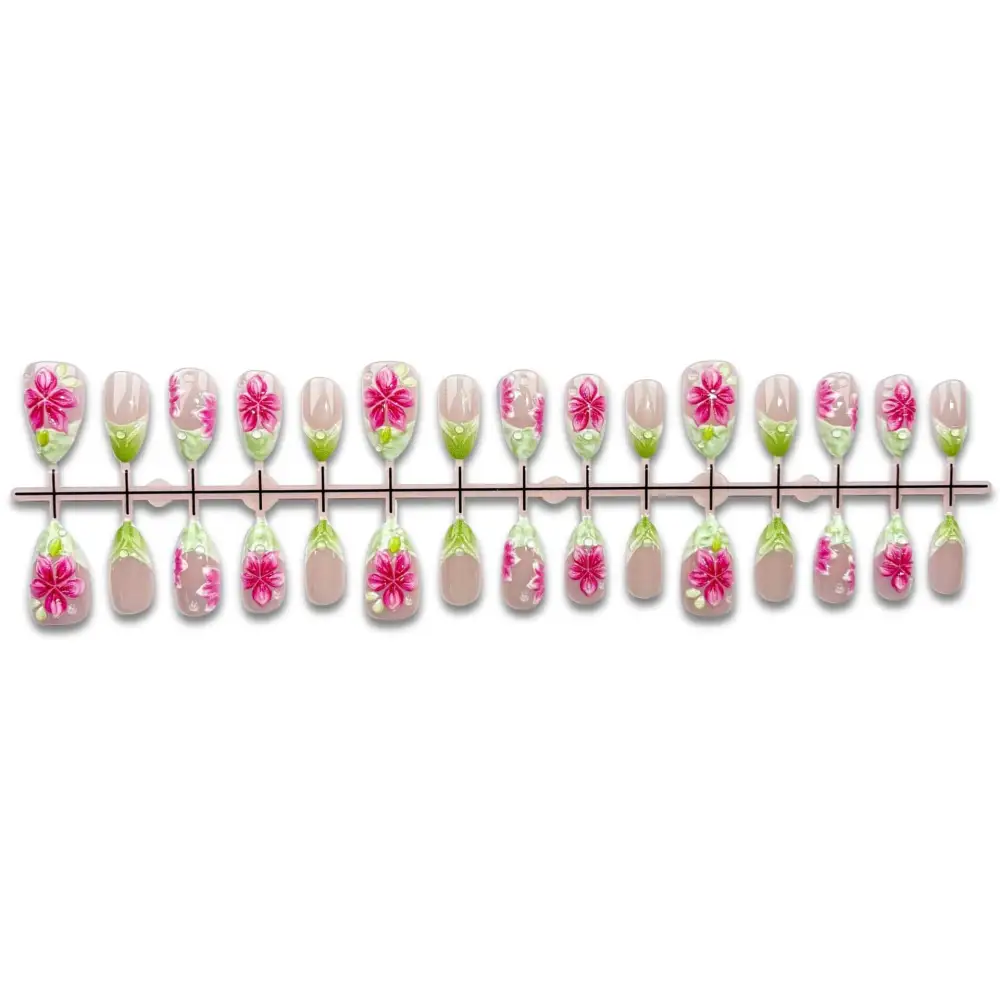 Nailhour 30Pcs 3D French Floral Resin Medium Almond Press On Nails