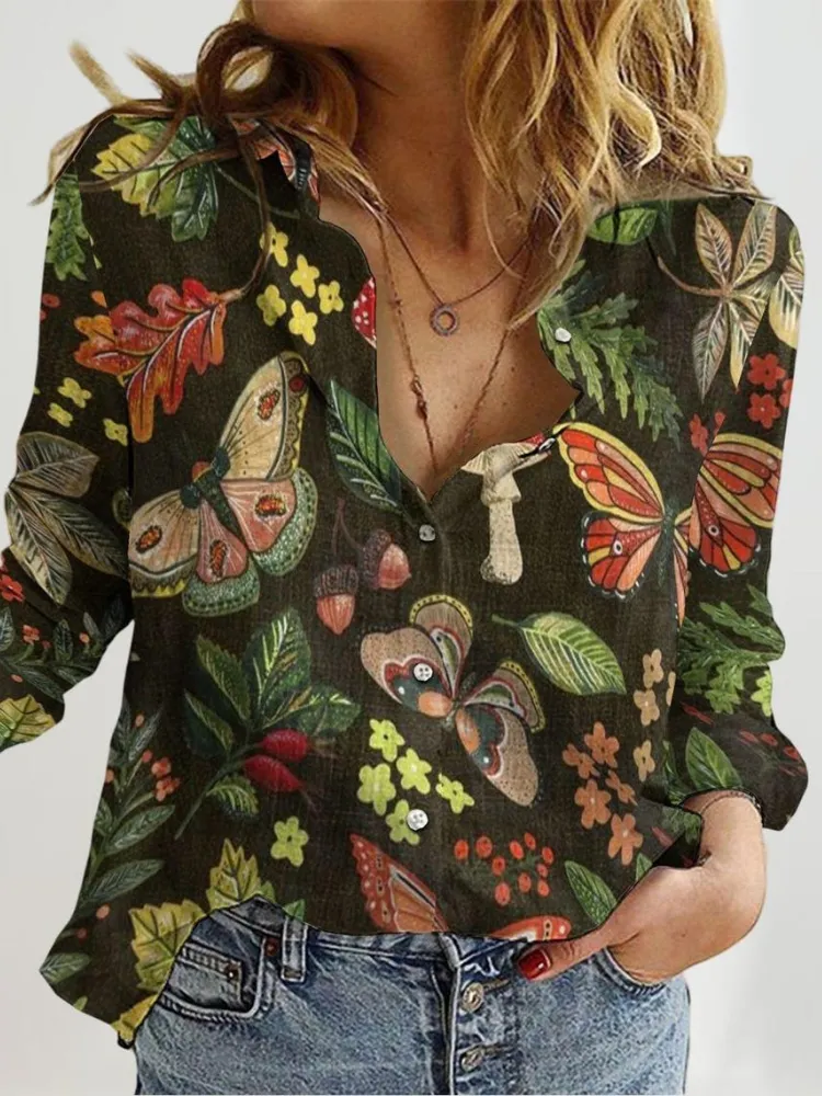 Butterfly & Leaf Pattern Shirt