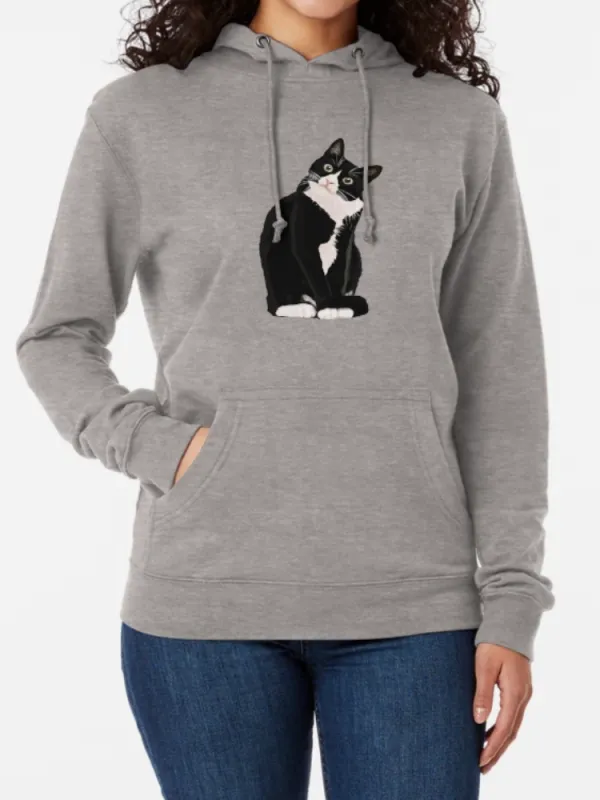 Realistic Black and White Cat Hoodie