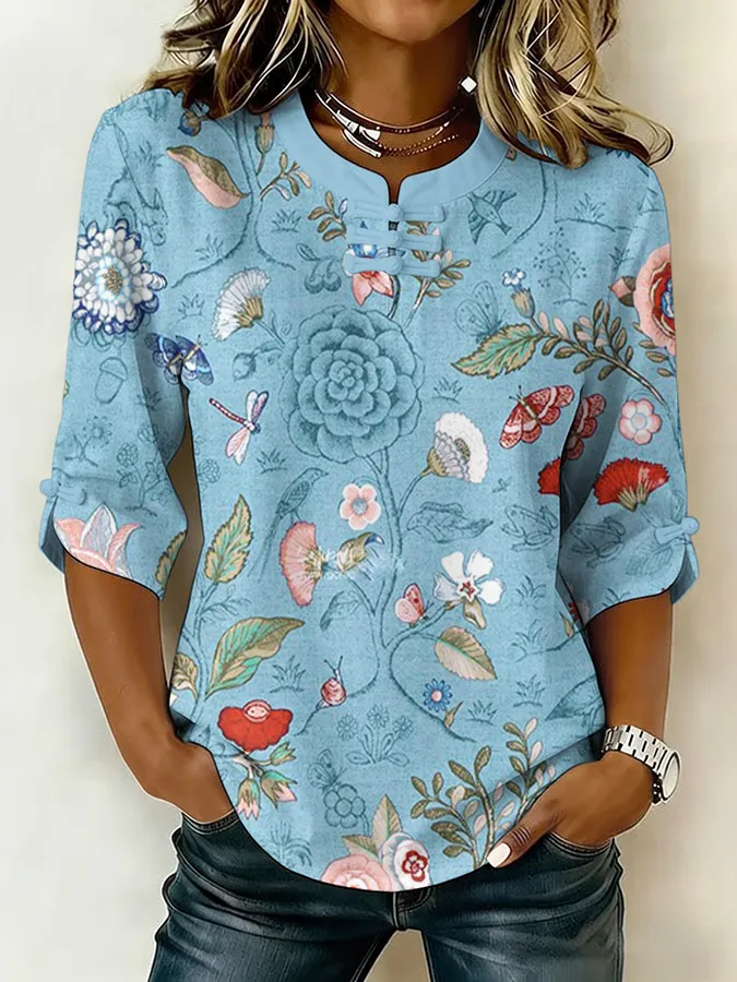 Women'S Floral Art Printed Casual Top