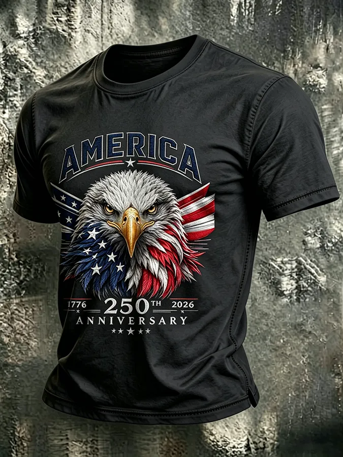 Men'S Casual American 250Th Anniversary Personalized Printed Round Neck T-Shirt