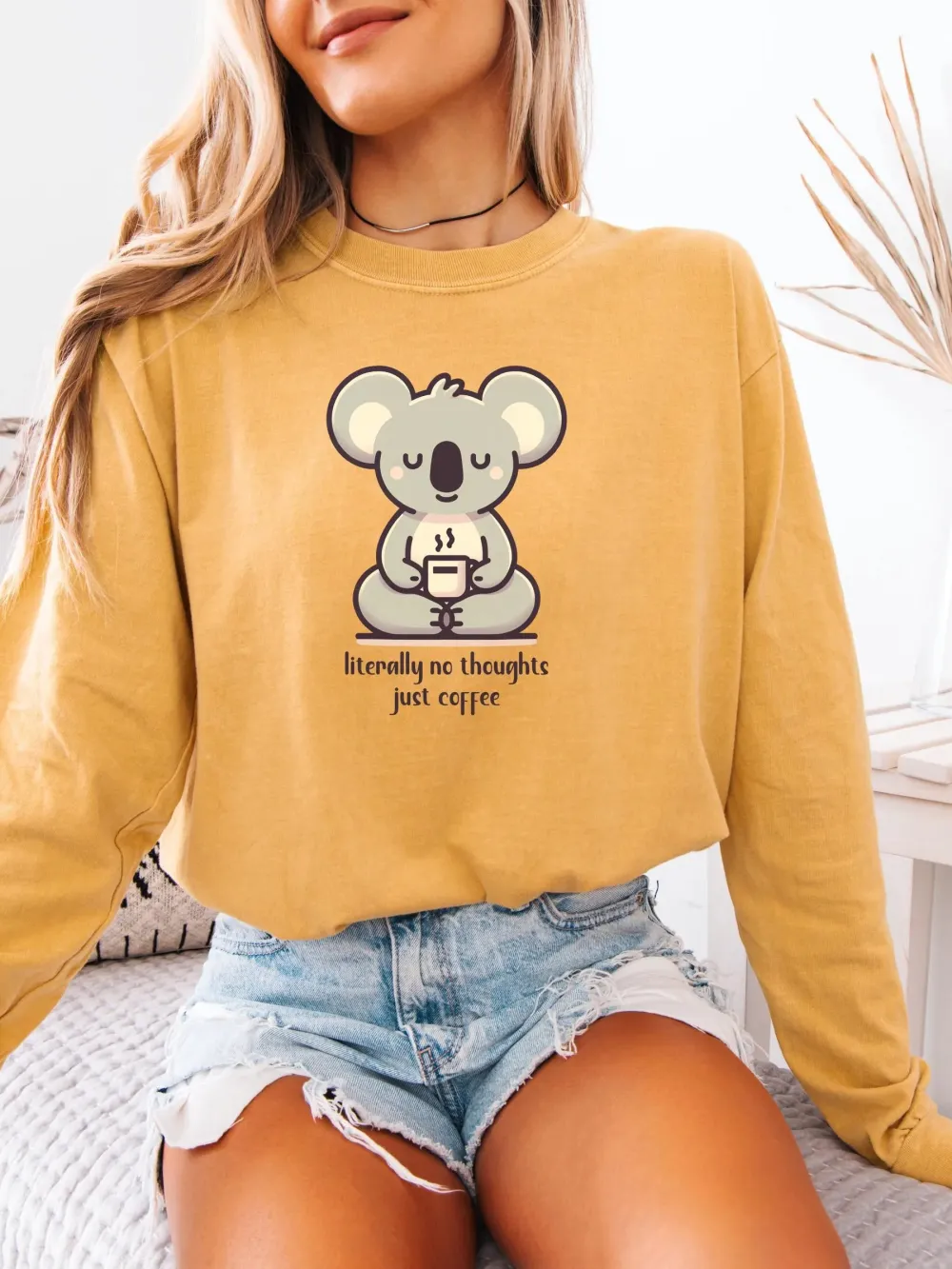 Koala And Coffee Print Casual T-Shirt
