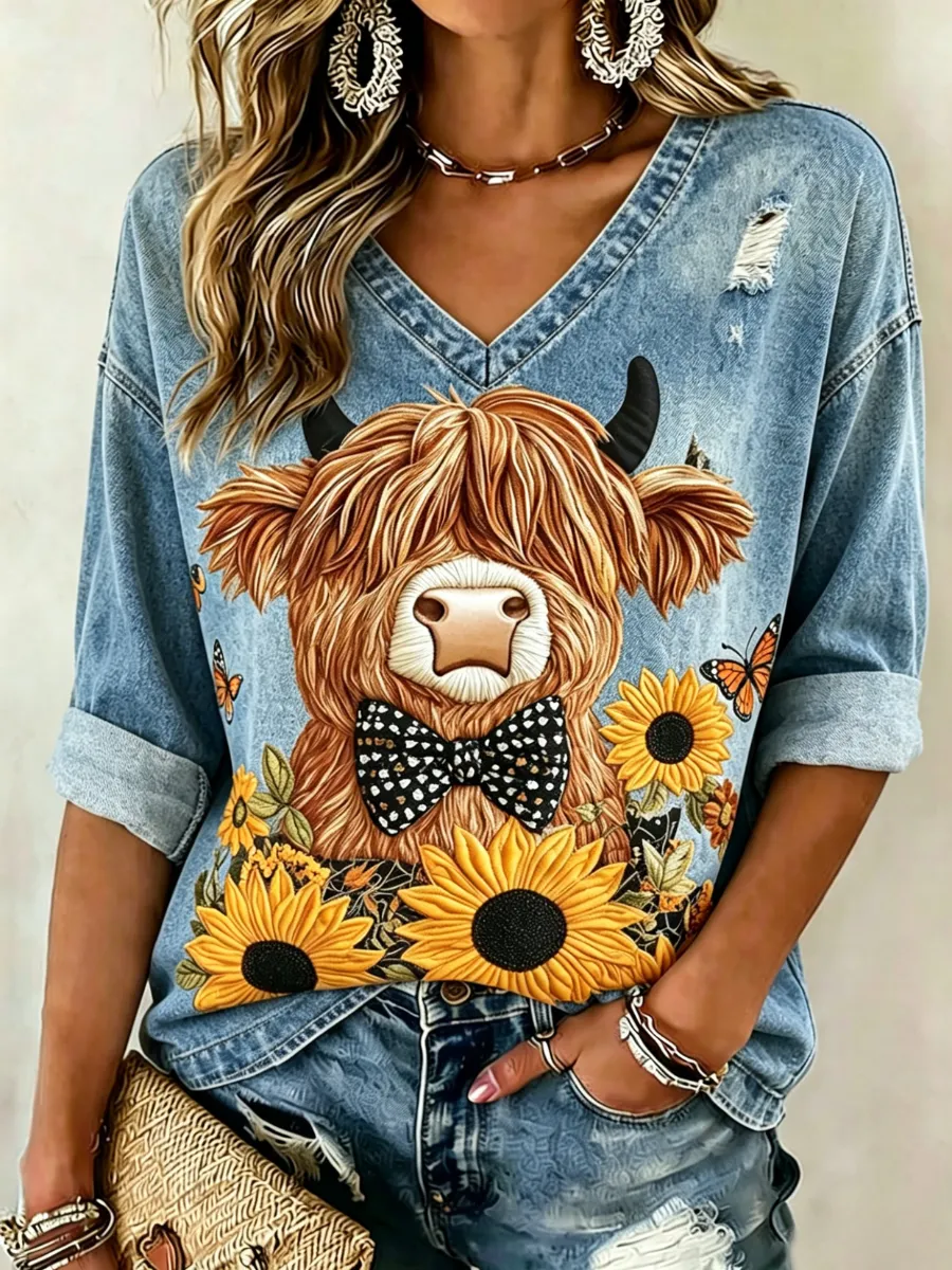 Women'S Highland Cattle Print Casual Top