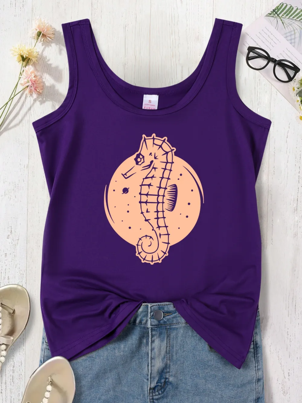 Seahorse Silhouette Print Tank Top