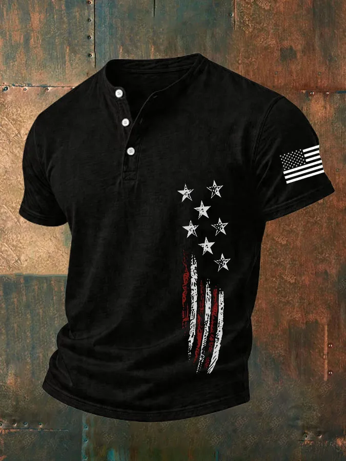 Men'S Independence Day Print Casual Henry Collar Top