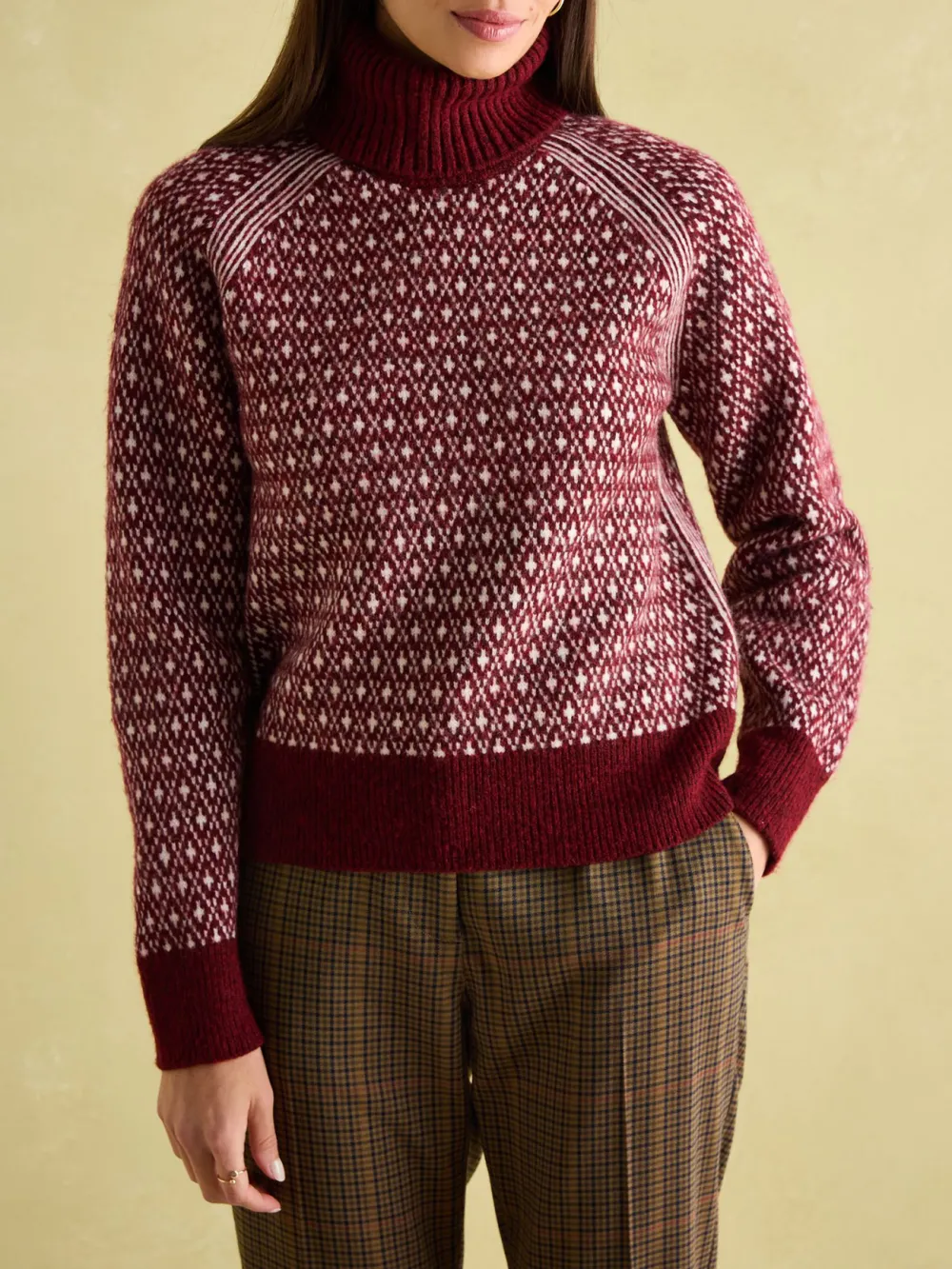 Cream/Navy Patterned Jumper with Detachable Roll Neck