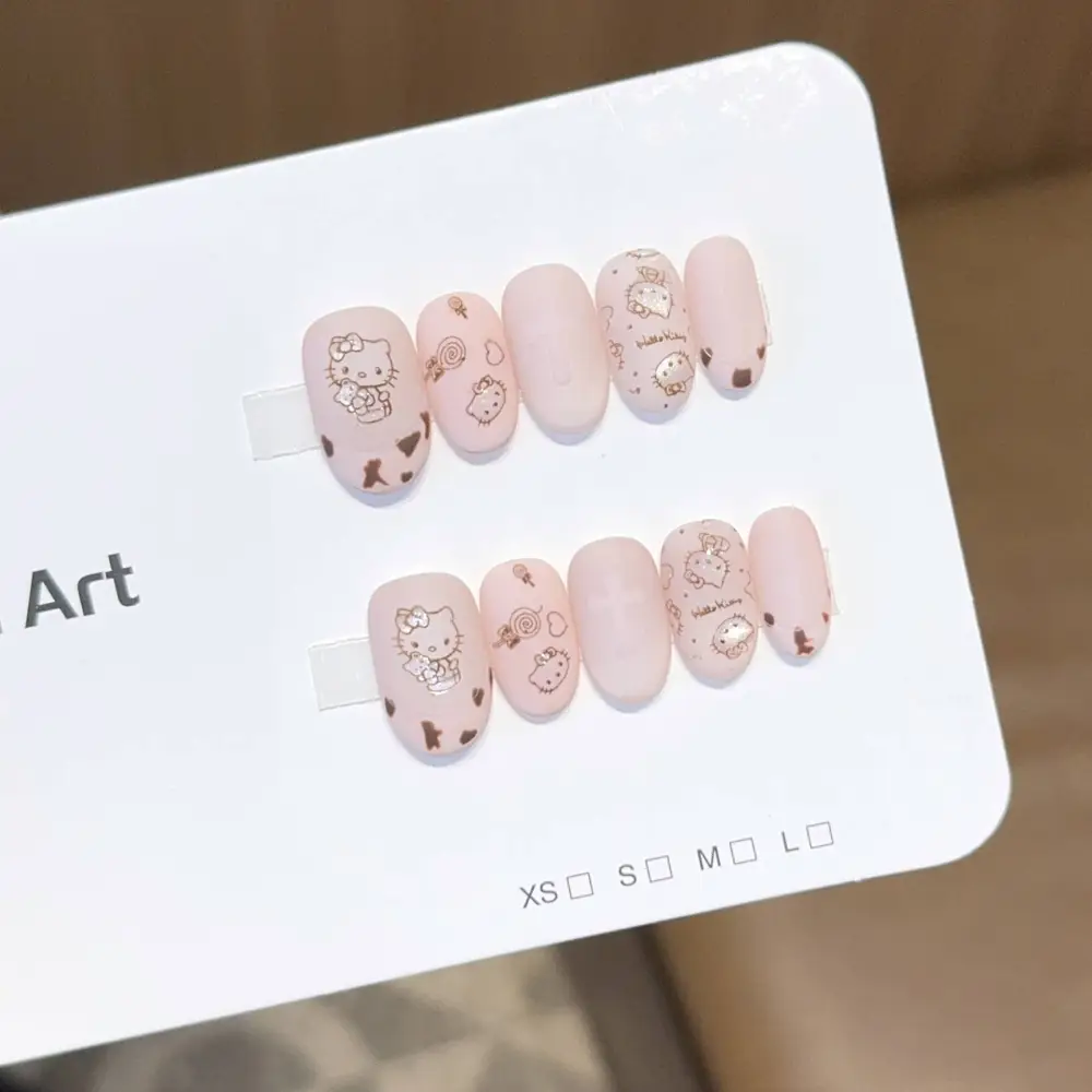 Nailhour Handmade 10Pcs French Cat Short Oval Press On Nails