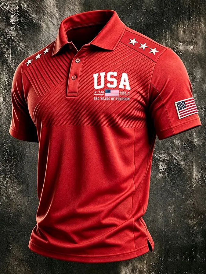Men'S America Flag Print Casual Polo Shirt