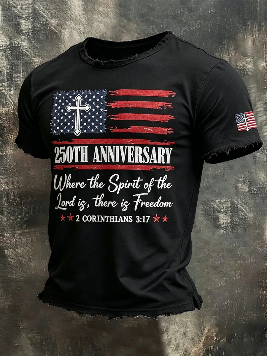 Men's 250th Anniversary Christian Freedom USA Flag T-shirt