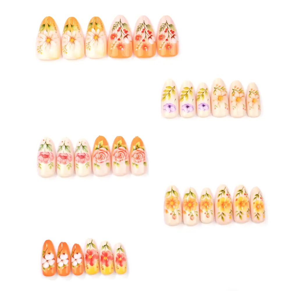 Nailhour 30Pcs Y2K Floral  Multicolor Medium Almond Press On Nails