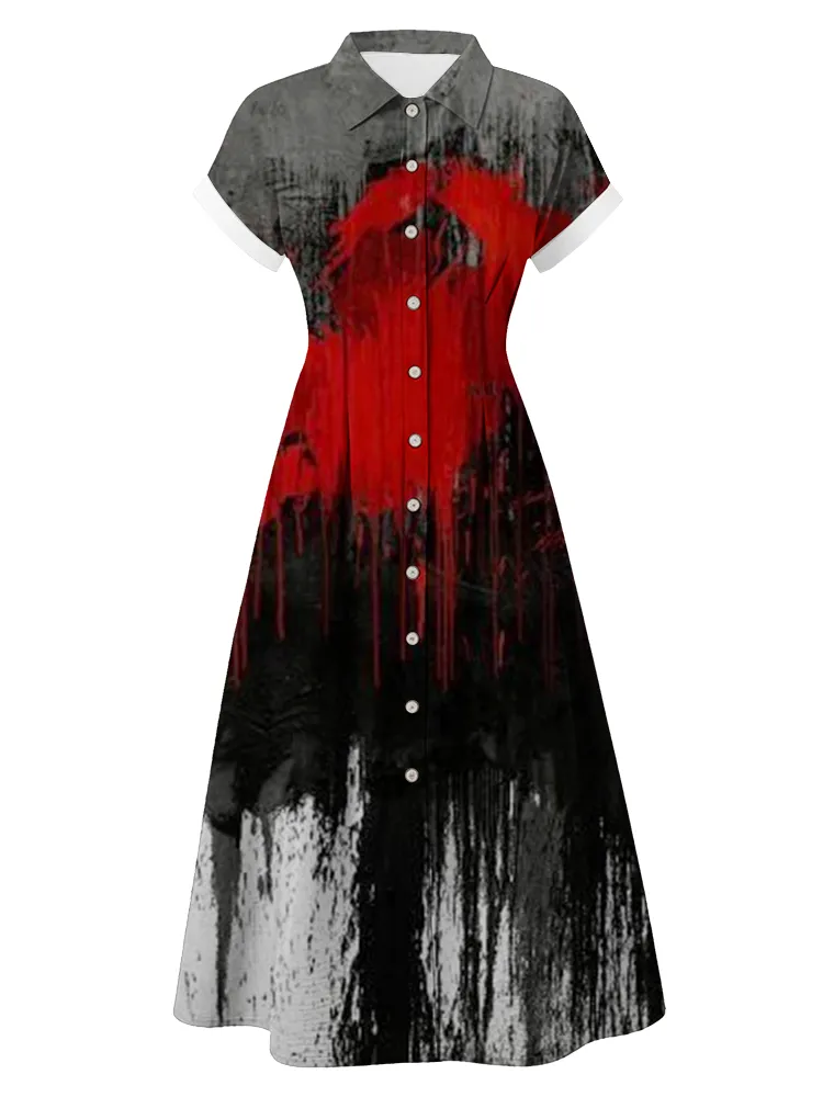 Women's Halloween Spooky Art Print Short Sleeve Dress