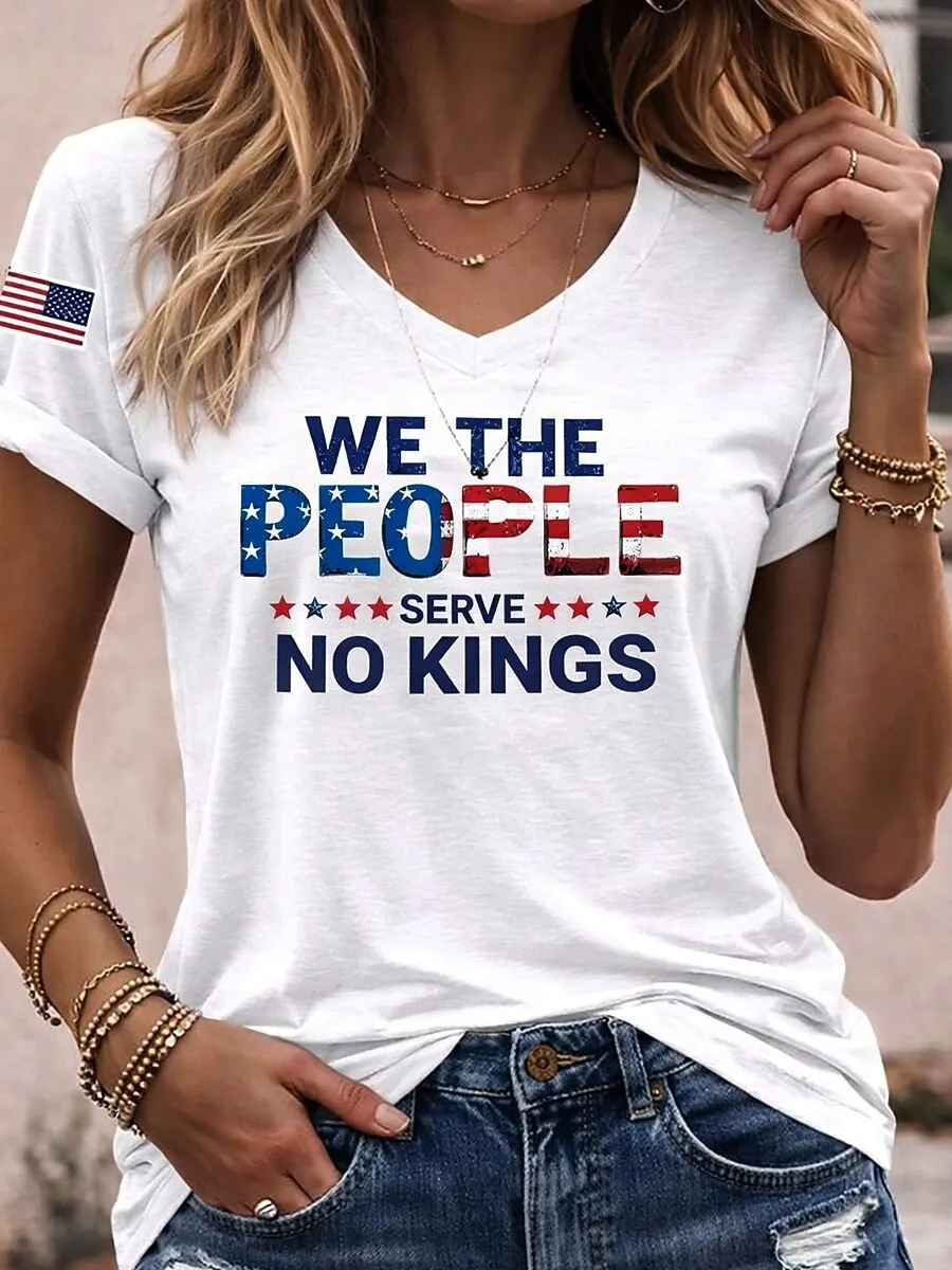Ladies' Casual American 1776-2026 Anniversary Celebration Print V-Neck Short Sleeved Shirt